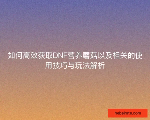 如何高效获取DNF营养蘑菇以及相关的使用技巧与玩法解析